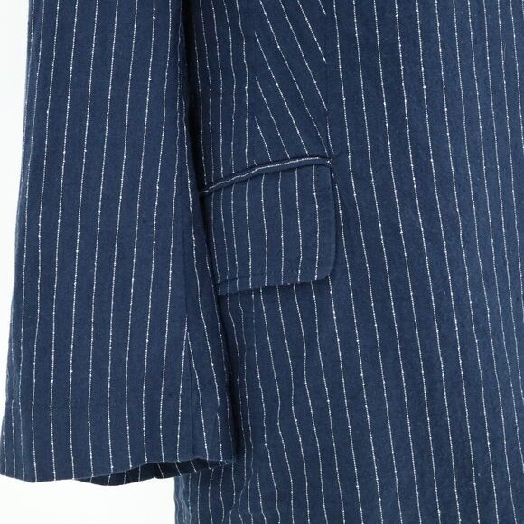 Lane Bryant Jacket Womens 14 Navy Blue White Linen Blend Stripe Blazer New FLAW - Picture 8 of 16